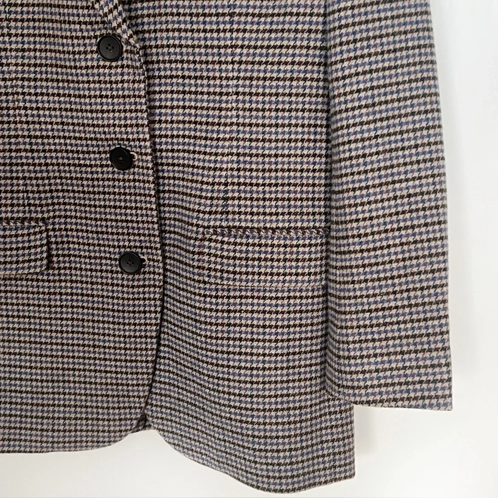 Everlane 80s Oversized Blazer Wool Houndstooth Brown Blue Size 2 NWOT - Picture 7 of 12